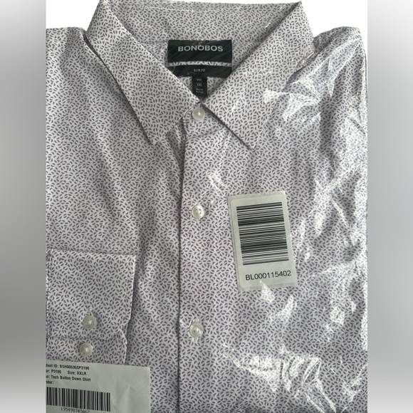 Bonobos xxl slim tech shirt. White with purple design. New still in the bag - Picture 1 of 4